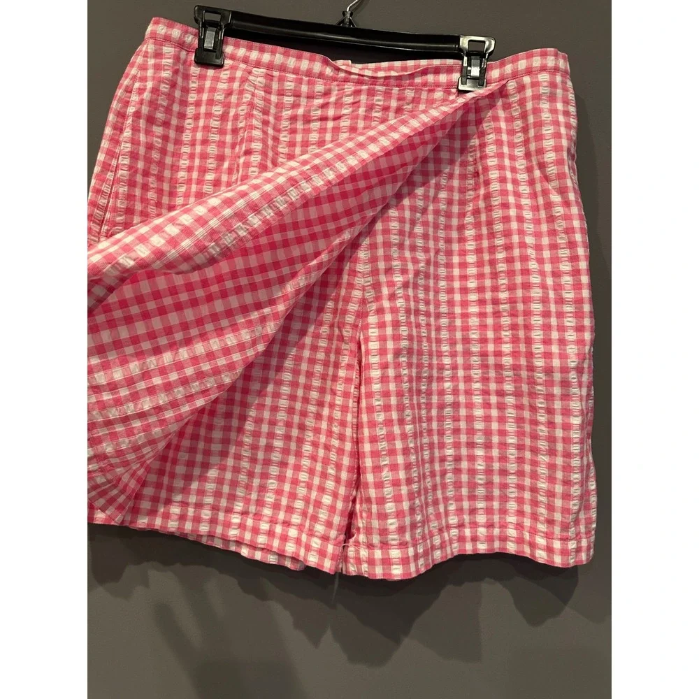 Liz Claiborne Lizsport Pink Gingham Seersucker Skort Wrap Front Summer Shorts XL